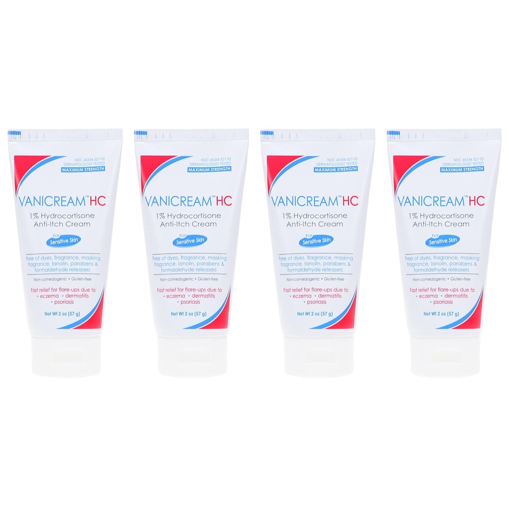 Vanicream HC 1% Hydrokortisoni Anti-Itch Cream - 2 oz, 4 kpl pakkaus