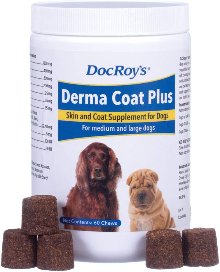 Revival Animal Health Doc Roy's Derma Coat Plus Skin & Coat Supplement for Medium / Large Dogs - 60 ct Chews