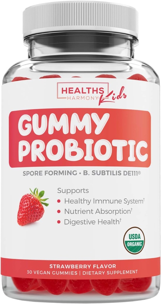 USDA Organic Probiootit lapsille (Non-GMO) Mansikka maku Kids Probiootti Gummies for Digestion & Immuno Support - 2,5 miljardia PMY DE111 itiön muotoutumis kanta mahdollisimman hengissä - 30 Gummys