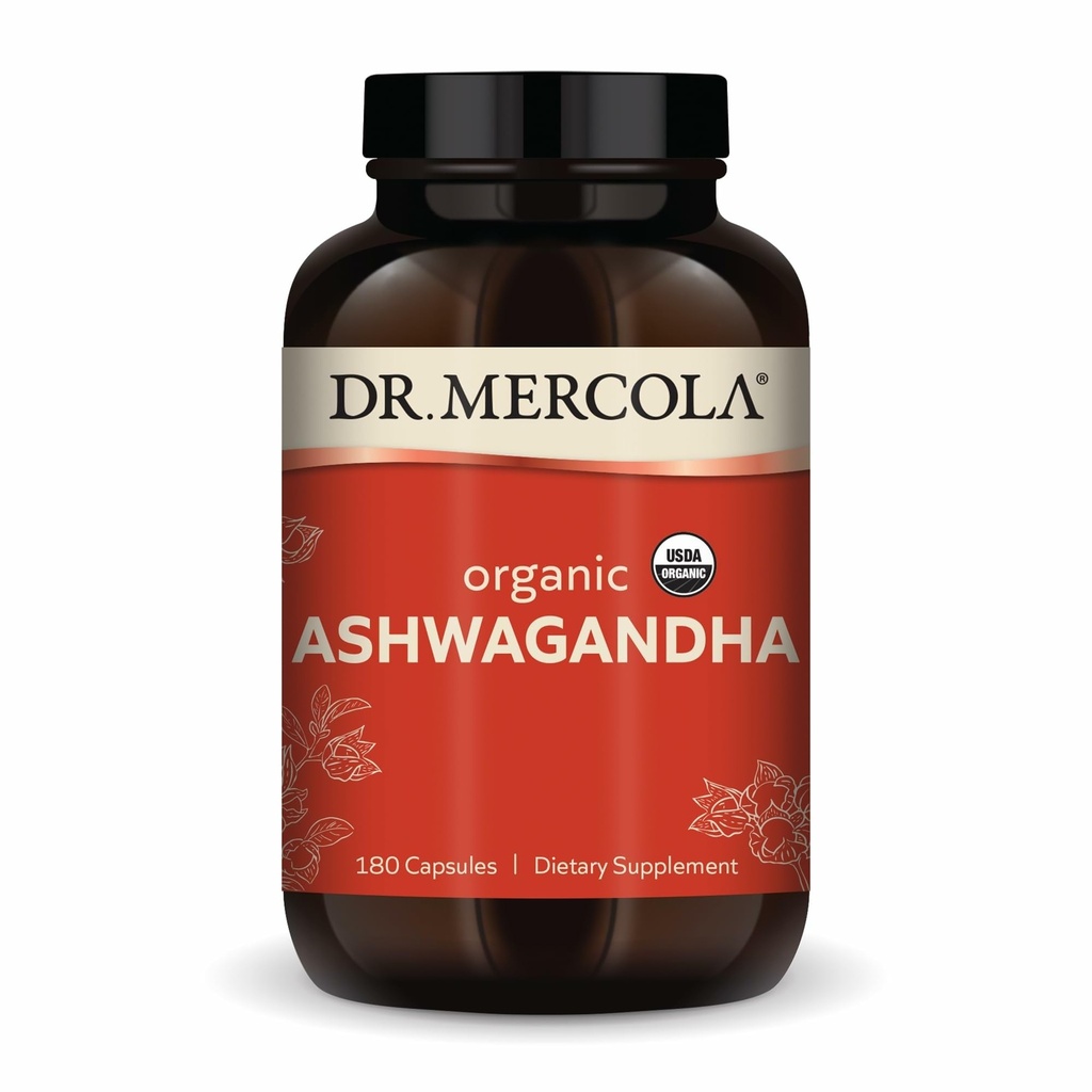 Dr. Mercola Organic Ashwagandha - Tukee energian tuotantoa ja lisäravintoa - 800 mg per Serving - ei-GMO, Gluteenittomat & soijaton - Certified USDA Organic - 180 kapselia (90 tarjoilua)