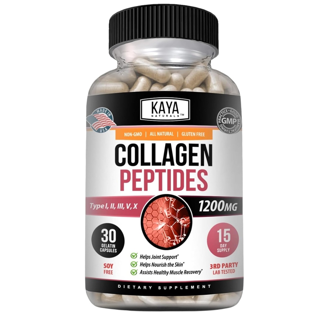 Kaya Naturals Multi Collagen Peptides Complex Powder for Women and Man, Vital for Hair, Skin, Nails, and Anti-Aging, Tyypit I, II, III, V & X Collagen Protein Blend 
