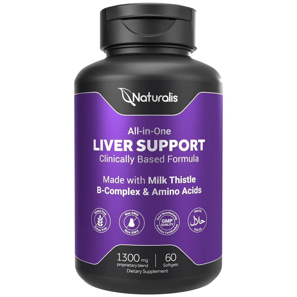 Naturalis Silymarin Milk Thistle 1300mg Parannettu B Complex & Aminohapot ... 13-in-1 Maksan Cleanse, Detox & korjaus ... 60 Maksa Essential Softgels