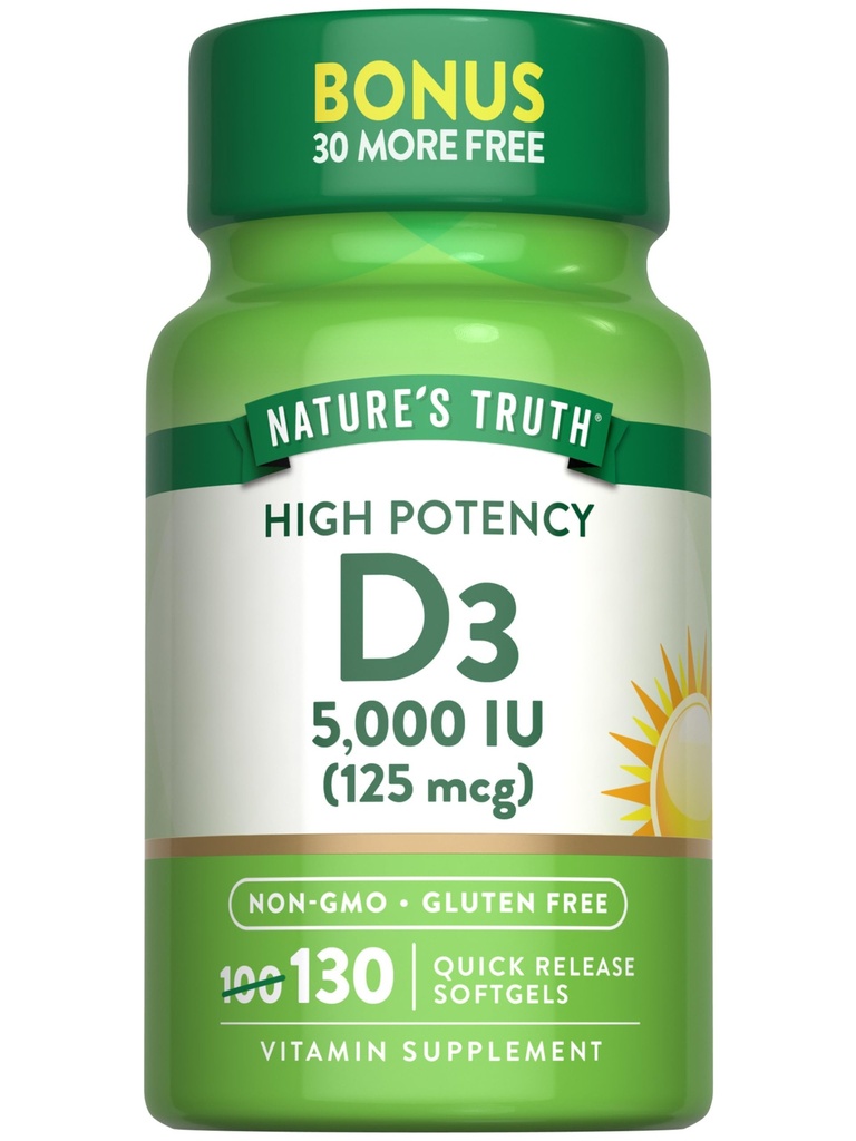 Nature's Truth Vitamiini D3 5000 IU Softgels 
