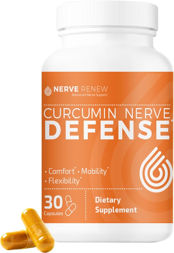 NERVE RENEW Curcumin Nerve Defense med Meriva Curcumin Phytosome för komplett Nerve Nourishment och Comfort - Optimerad Curcumin med Black Pepper Extract - 30 kapslar