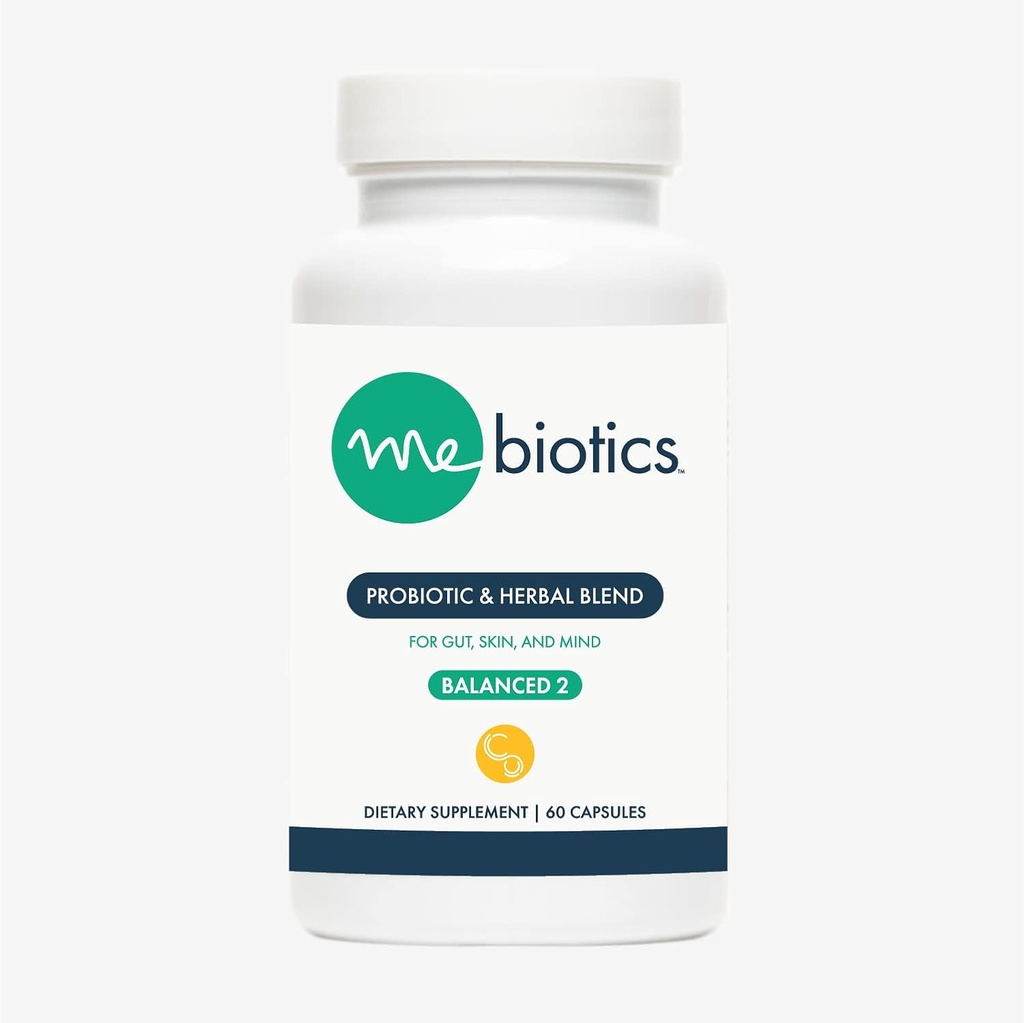 Microbiome Labs Mebiotics Probiotic & Herbal Supplement Balanced 2 - Bacillus Subtilis & Lemon Balm för hud + Gut Health - Oral Probiotics för att stödja Gut, Mind & Skin (60 Count)