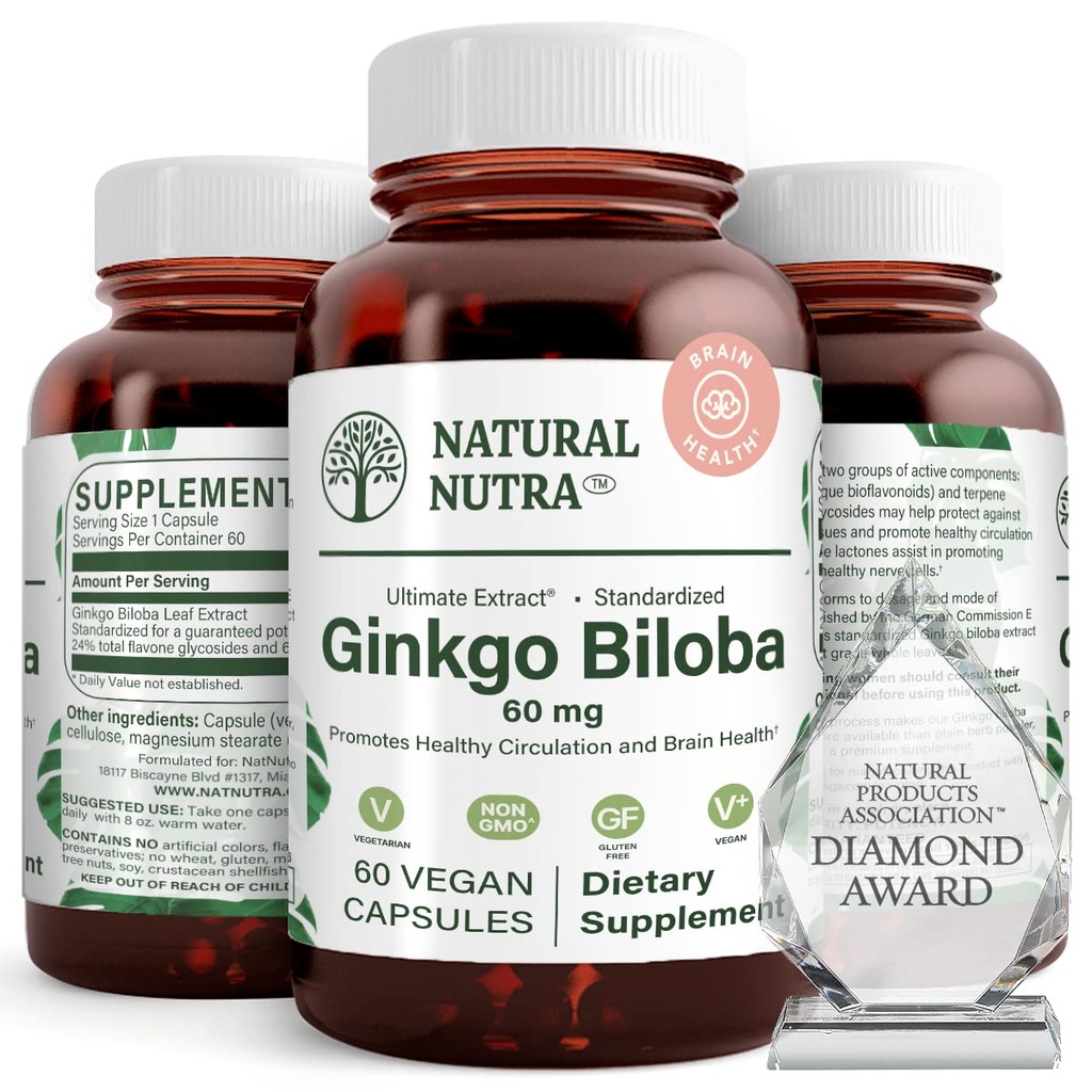 Luonnollinen Nutra Ginkgo Biloba, parantaa verenkiertoa aivojen ja Boosts muisti, lisää happivirtaa, ja parantaa aivojen toimintaa, tukea hermojen terveys, vegaaninen ja gluteeniton, (60) kapselit