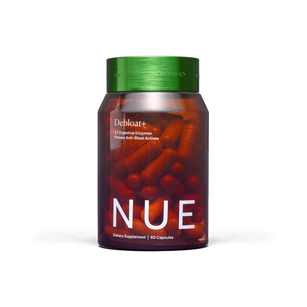 Nue Co. DEBLOAT+ Täydennys, turvotus, rauhoittaa kaasu ja vatsakipu, immuniteetin tuki, parantaa Gut Health, Vegan, Gluteeniton, 60 kapselia