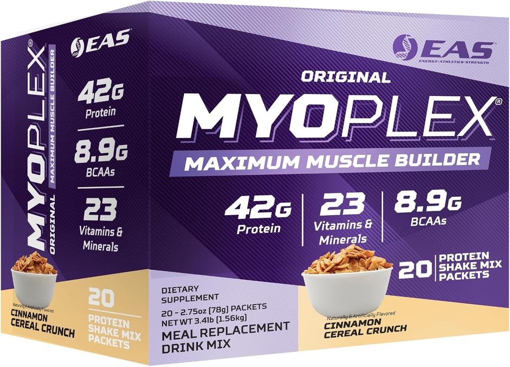 EAS Experimentella och tillämpade vetenskaper Original Myoplex Maximum Muscle Builder, Meal Replacement Protein Drink Mix | Kvalitet Protein Blend | 42g Protein | 20 Individuellt Packet (Cinnamon Cereal Crunch)