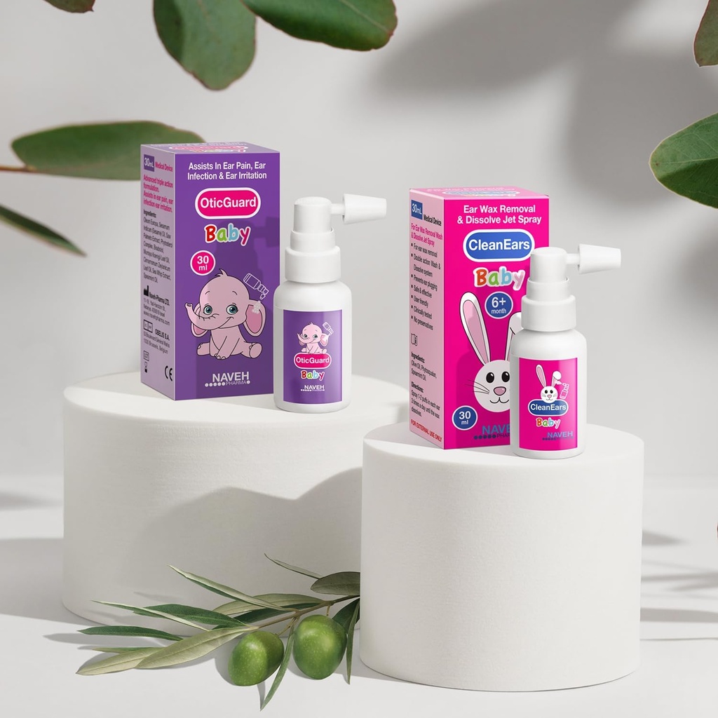NAVEH PHARMA CleanEars Baby Earwax Removal Spray 2 Fl Oz + 1 Yksikkö NAVEH PHARMA Otic Guard Baby Ear Infektio Spray 1 Fl Oz