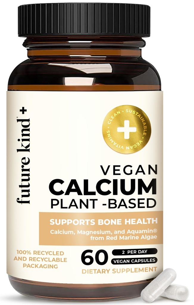 Future Kind Vegan Calcium Supplement - Plant-Based Calcium Magnesium Supplement Sourced from Iceland for Teeth & Bone Support (60 kapslar)