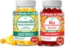 Lunakai D3-vitamiini ja B12-vitamiini Gummies Bundle - immuniteetin, luun ja mielen tuki VIT D3 2000IU täydennysosa - 3000 mcg Methylcobalamin Korkea Imeytyminen Energia Gummy - 30 päivän tarjonta