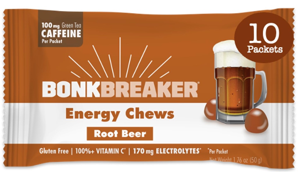Bonk Breaker Energy Chews, Dairy-Free, Gluten-Free Ingredienser för att ge snabb energi och fokus, 1 låda med 10 paket, Root Beer