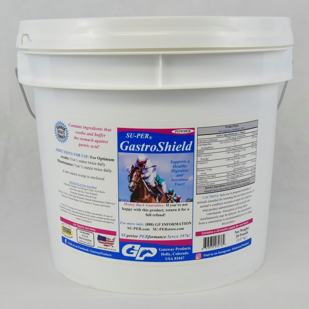 SU-PER GastroShield Equine Probiotics Powder - Horse Digestion Supplement for Gastric Health - Stöder Hälsosam Digestion & Intestinal Tract - 20 Pound, 10 Month Supply