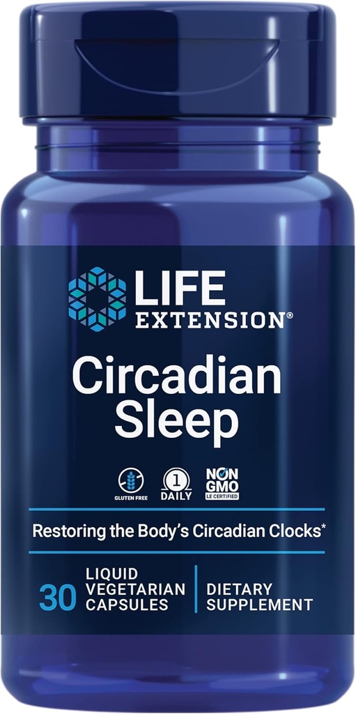 Life Extension Circadian Sleep, nobiletin Citrus Extract, Sleep Support, Uniterveys, Palauta kehon uni-Wake Cycle, 1,5 mg melatoniinia, Gluteeniton, ei-GMO, kasvissyöjä, 30 nestemäistä kapselia