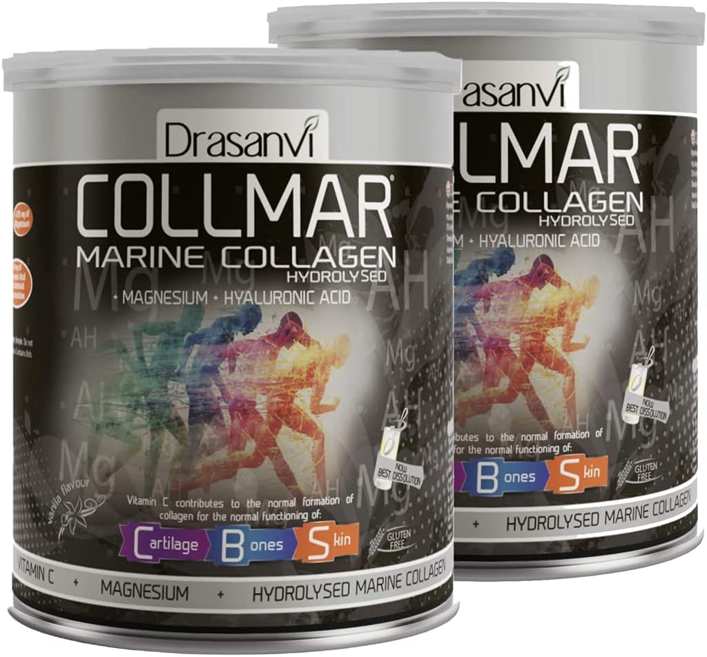 Drasanvi 2 Pack Collmar Hydrolyzed Marine Collagen kanssa Magnesiumjauhe 300g Vanilla Flavor - Espanja lisäravinteet terve iho Cartilage ja luut - auttaa minimoimaan Väsymys ja väsymys
