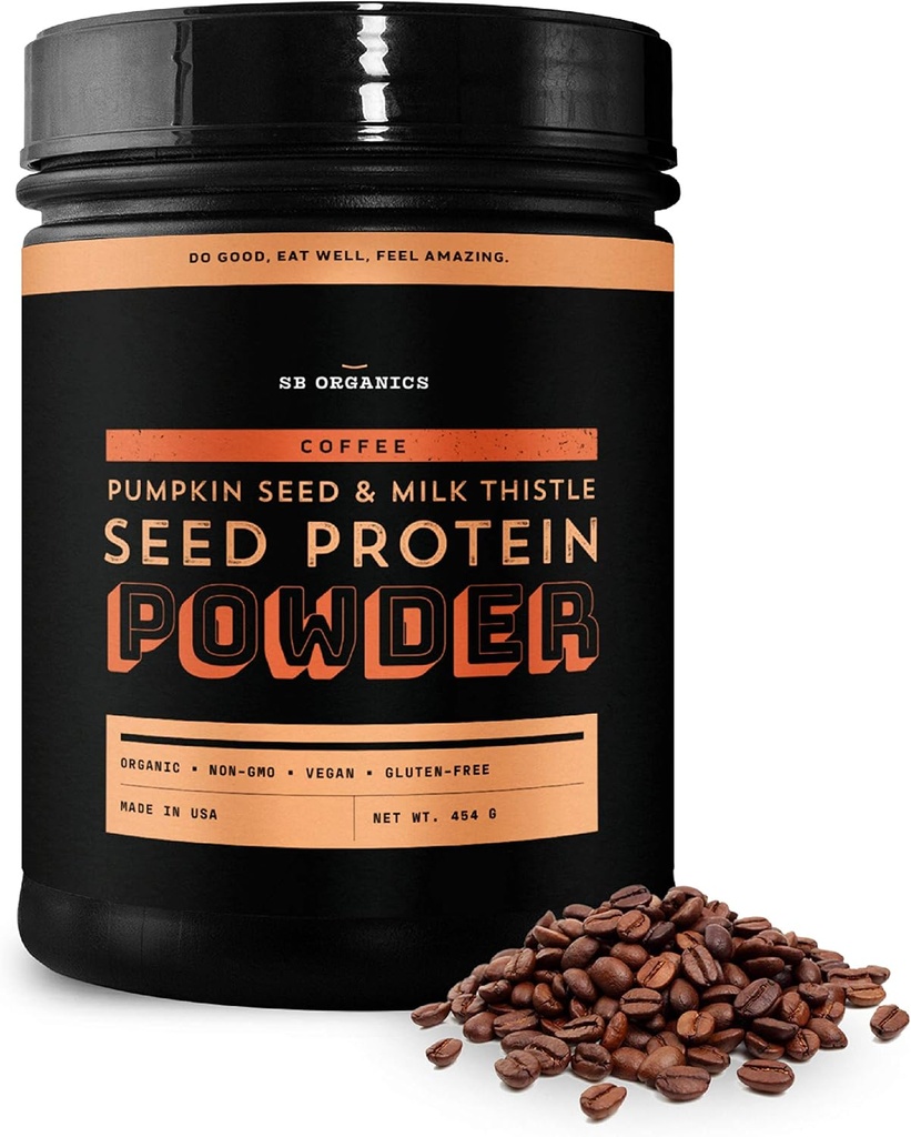 Sun Bay Organics Kurpitsa ja maito Thistle Seed Vegan Protein Powder - 1lb Canister - Coffee Plant Based Protein Powder Shake Mix - 13g Protein Blend - Soy, Dairy, Sokeri ja Gluteeniton