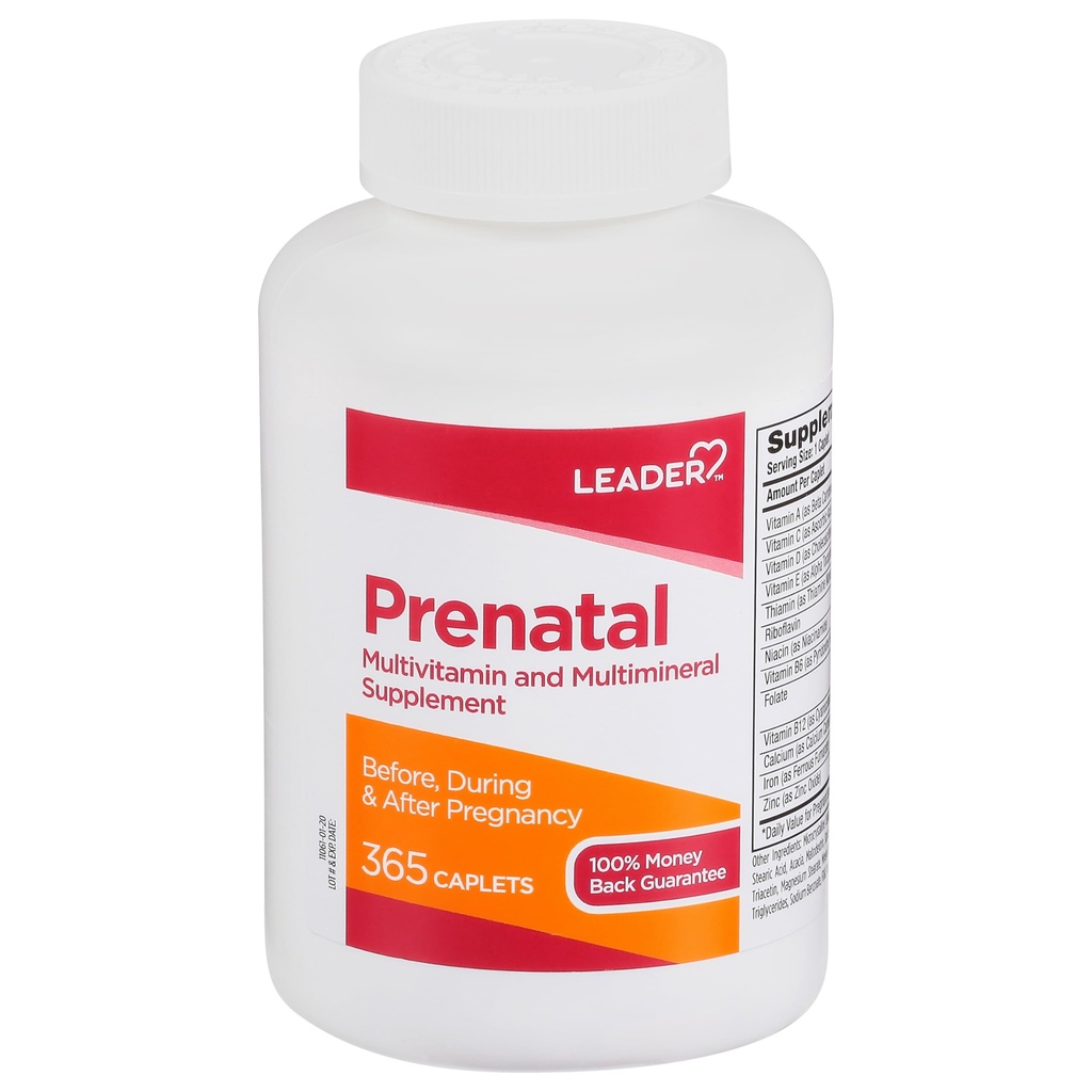 LEADER Prenataalinen monivitamiini 800 mcg Foolihappo ja olennaiset ravintoaineet terveeseen raskauden ja sikiön kehitykseen, DHA, korkea teho vitamiini odotettavissa Äidit, päivittäinen tuki, 365 Caplets