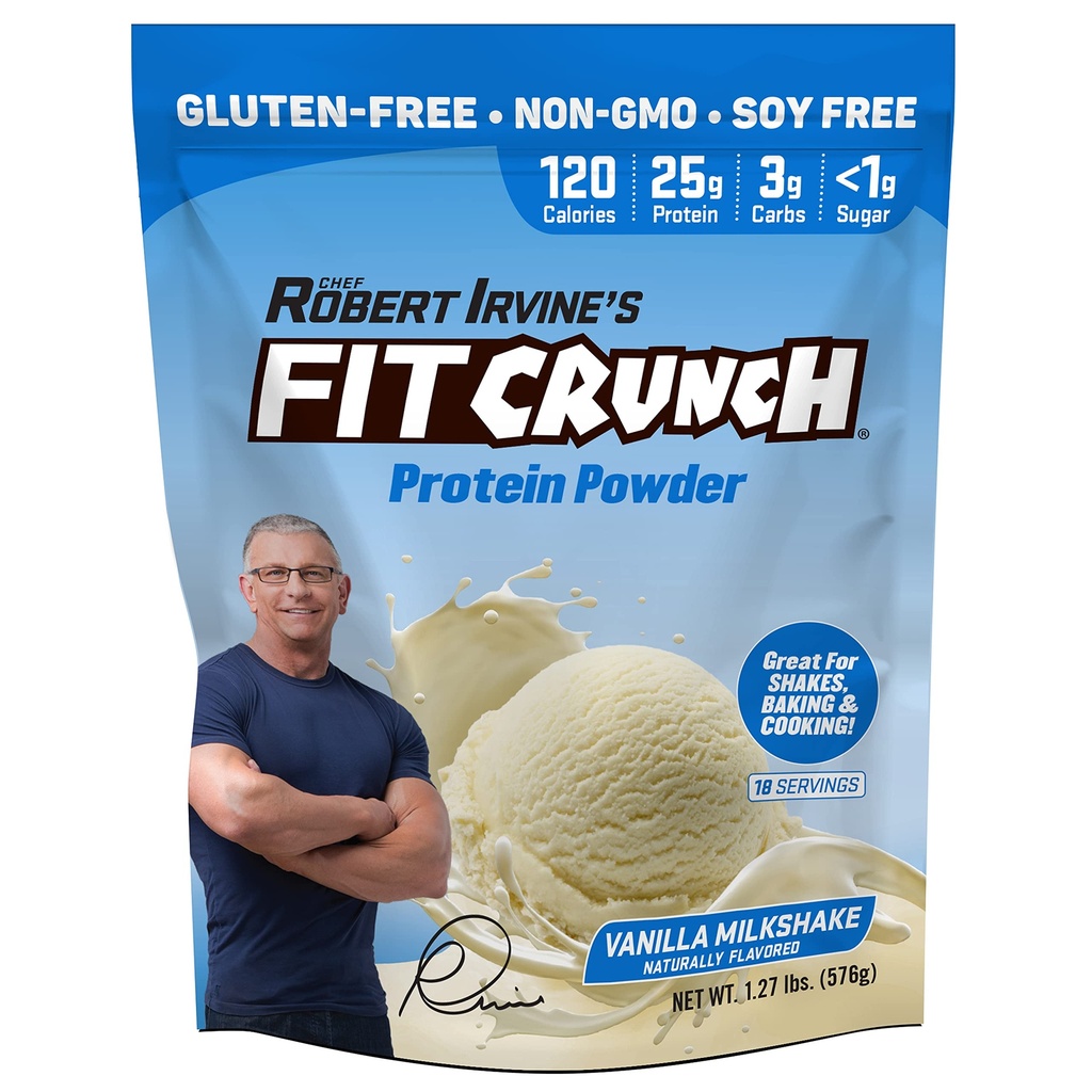 FITCRUNCH Tri-Blend Whey Protein, Keto Friendly, Alhaiset kalorit, gluteeniton, soijaton (18 Tarjoilua, Vanilla Milkshake)