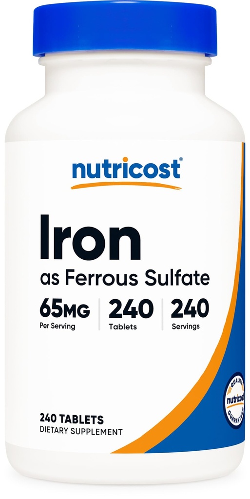 Nutricost Iron (Som Ferrous Sulfate) 65mg, 240 tabletter - Icke-GMO, Gluten Free