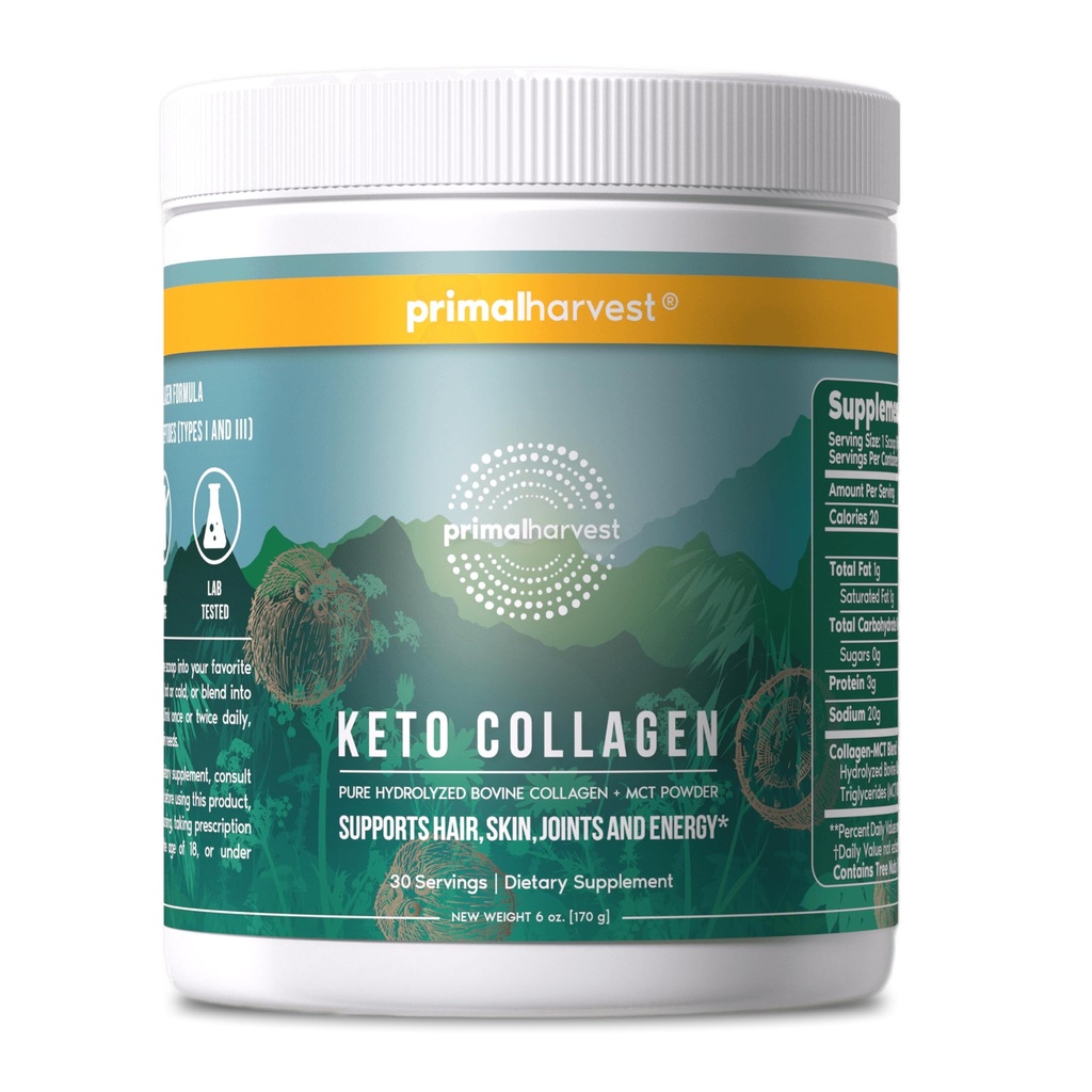 Primal Harvest Keto Collagen Powder w/MCT Oil tyyppi I & III Collagen Peptides for women and men 30 Servings