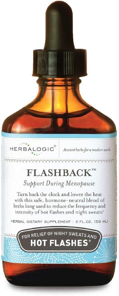 Herblogic - Flashback Liquid Herb Drops - Natural Relief for Menopausal Hot Flashs, Night Sweats, Unettomuus, Ärtyvyys & Mood Swings - 2 Fl. Oz.