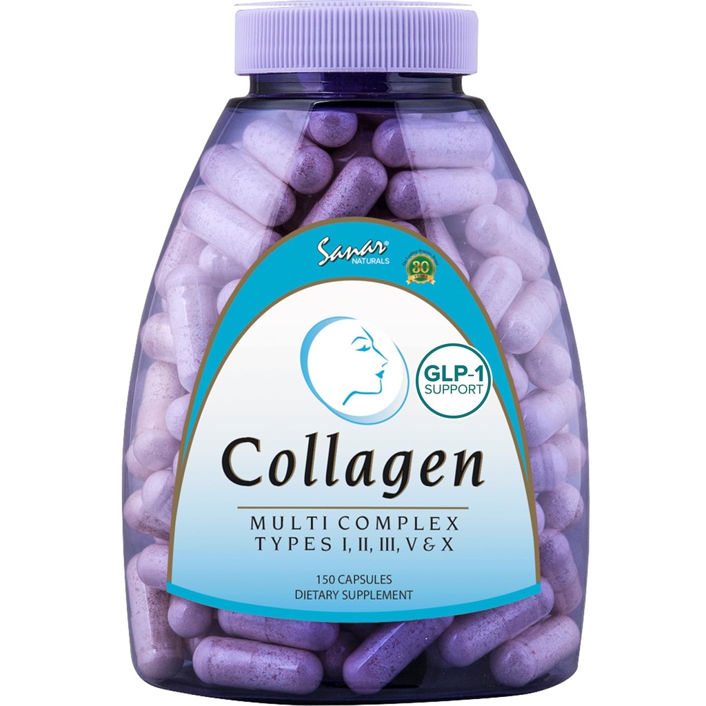 Sanar Naturals Multi Collagen Pillerit - tyyppi I, II, III, V, X - Extra Strength hiusten ihon kynnet nivelet - Hydrolysed Collagen naisille ja miehille, 150 kapselia