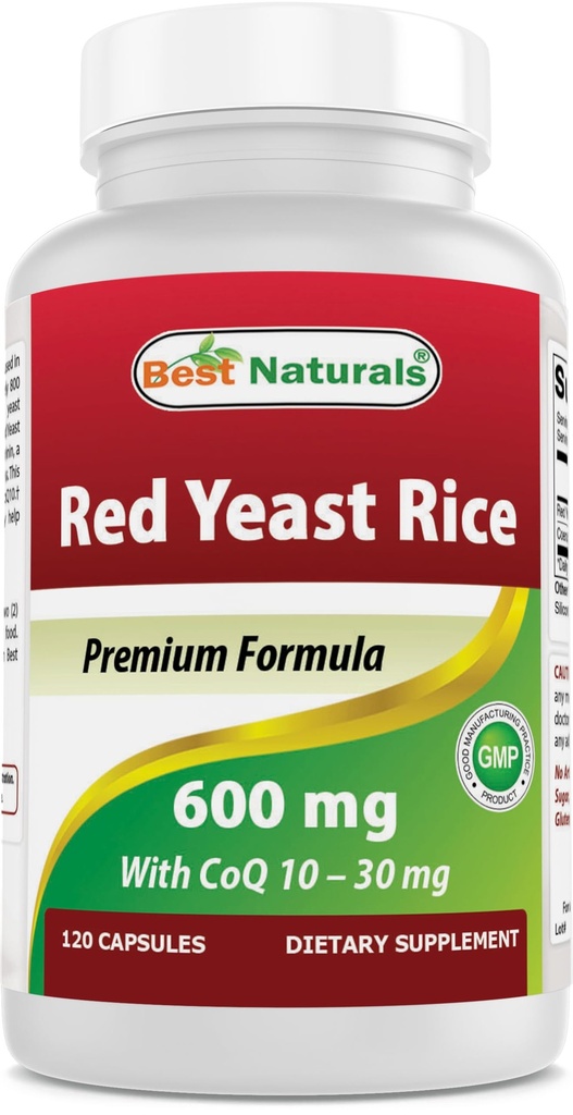 Bästa Naturals Red Yeast Rice med Q10, 120 kapslar - kardiovaskulär formel innehåller 600 mg röd jästris 30 mg Q10