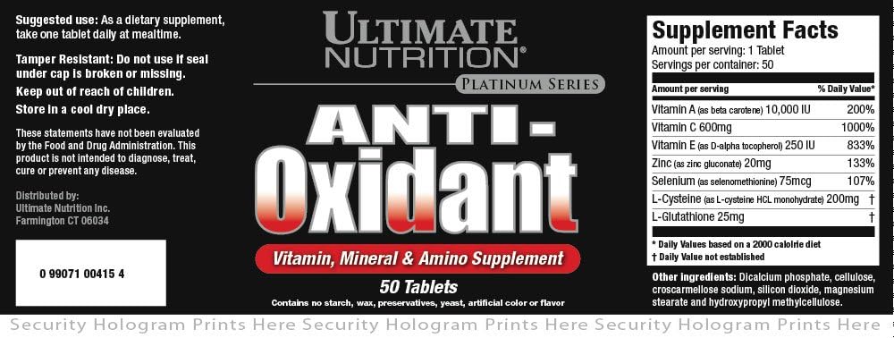 Ultimate Nutrition Antioksidantti vitamiini, Mineraali ja Amino Supplement (50 tablettia)
