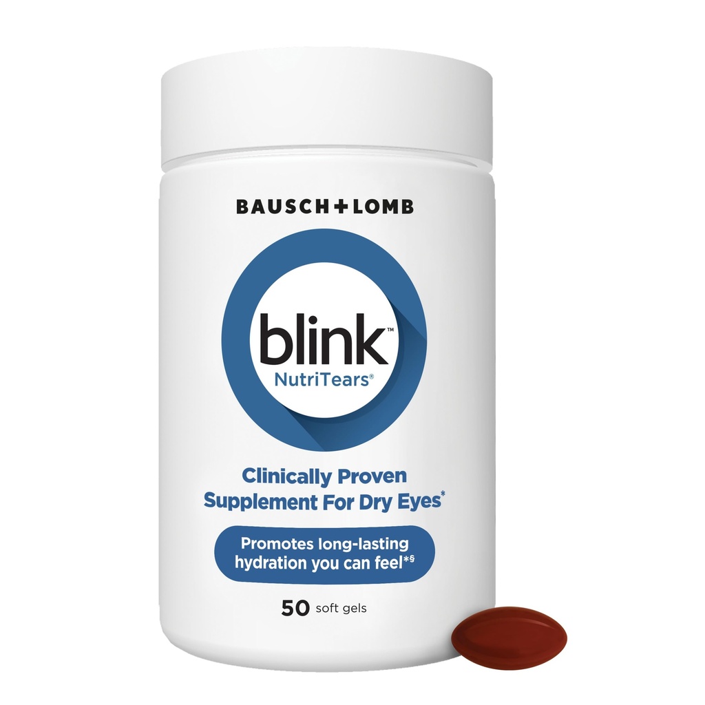 BLINK NutriTears Kliinisesti todistettu täydentää kuiville silmille, silmähoito luteiinilla ja zeaksantiinilla ja D-vitamiinilla Hydraate silmät sisällä pitkään kestävän Relief, 50 Softgels