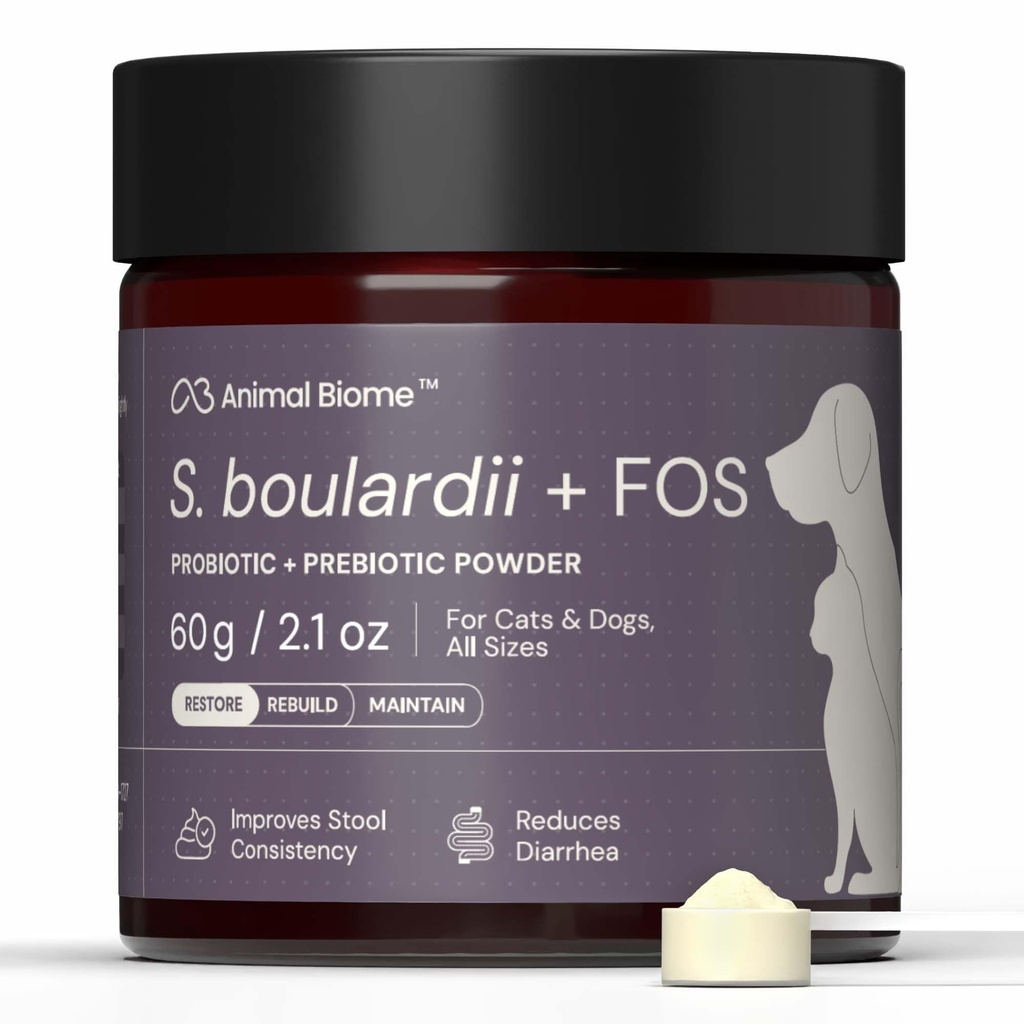 AnimalBiome Pet Probiootit - S. boulardii + FOS Probiootti ja Prebiootti jauhe koirille ja kissoille 60g