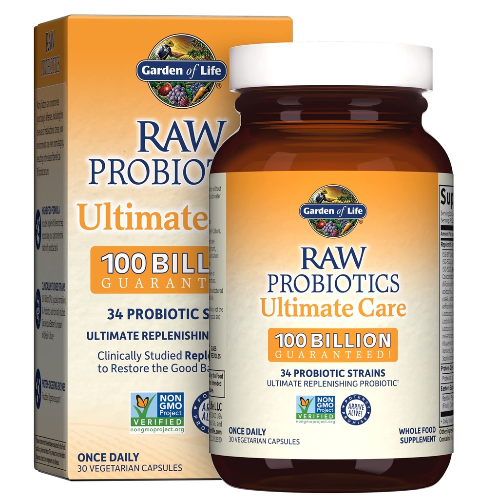 Elämänpuutarha Raw Probiootit Ultimate Care - 100 miljardia PMY - Ruokalisä Gut Health Support - Naisten ja miesten - 30 kasvissyöjä Kapselit