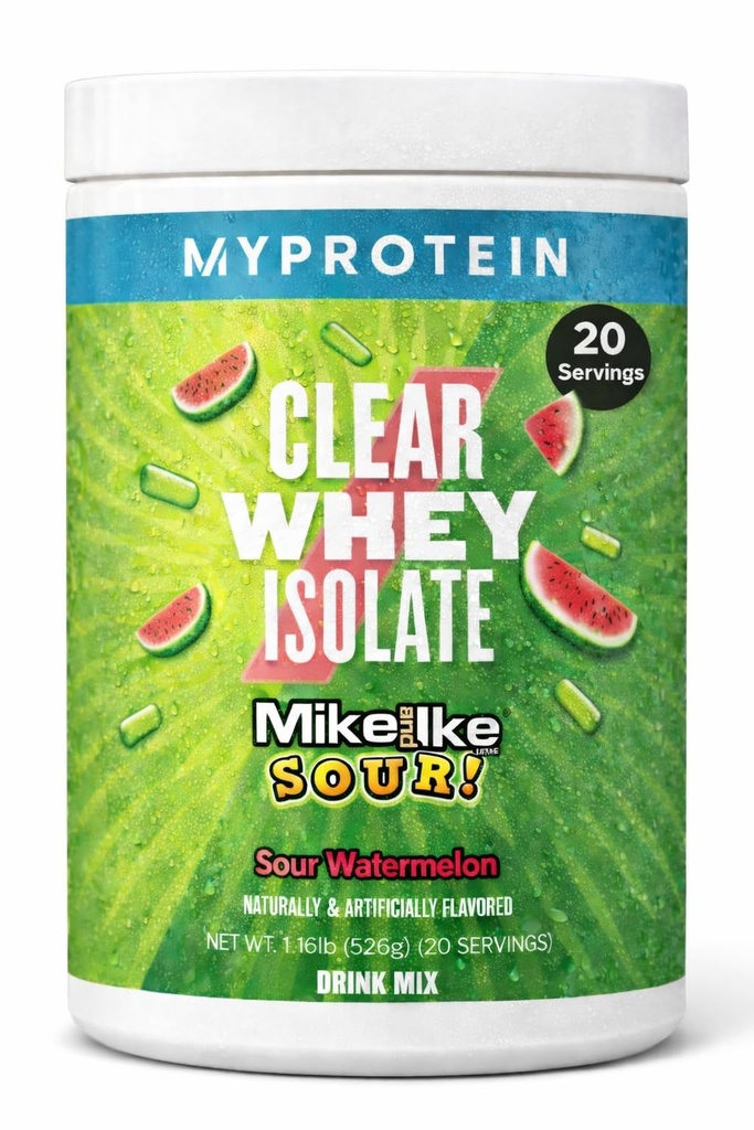 Myprotein Clear Whey Isolate Protein Powder, 20 tarjoilua (1,1 lbs) Fruity Mike ja IKE Sour Watermelon Drink Mix, 20g Protein per Serving, Daily Drink for Superior Performance