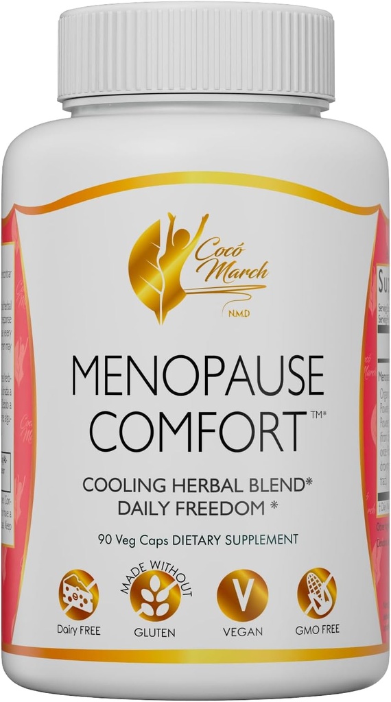 Cocó March N.M.D Menopause Comfort Fast Relief of Flushing, Jäähdytys Kasviperäisten Blend - Dairy Free, Gluteeniton, Vegaani, GMO-vapaa, 90 Kasvisten Caps
