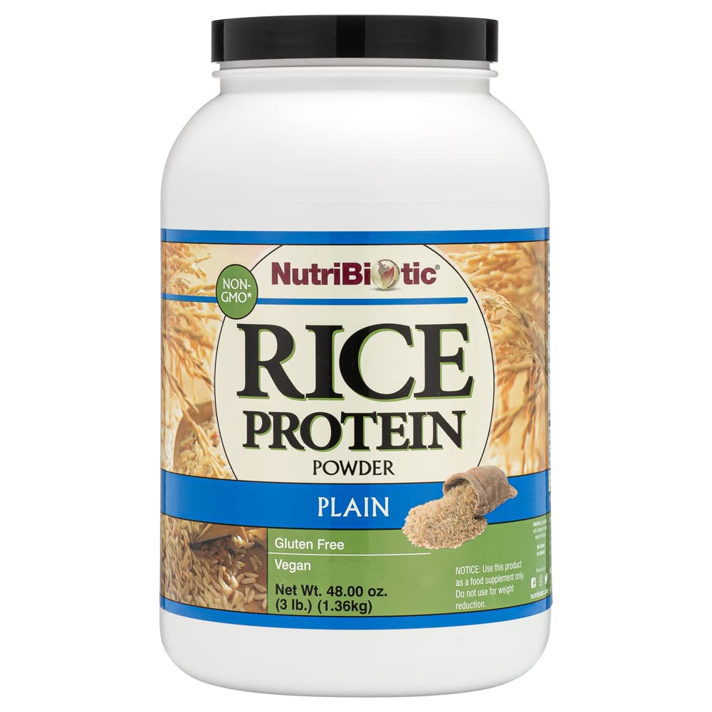 NutriBiotic Plain Rice Protein, 3 Lb (1,36kg) ... Alhainen karb, Vegan & Raw Protein Powder...
