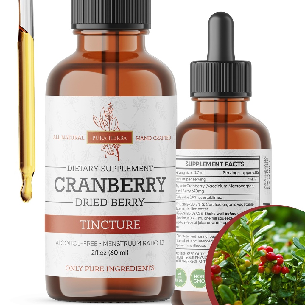 Karpalofincture - Organic Cranberry Extract Liquid, Alkoholi - Ilmainen kasviperäisten täydentää - valmistettu USA
