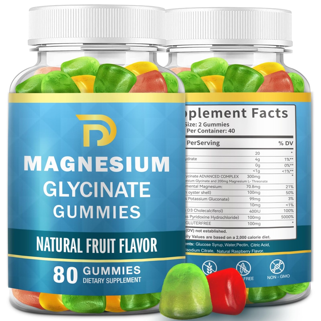 (2 pakkausta) Magnesium Glycinate Gummies for Adults & Kids, Magnesiummalate purut 400 mg,
