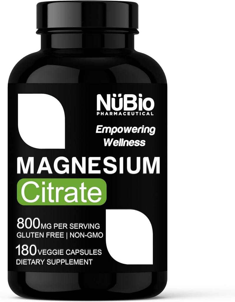 USA Made Vegan Magnesium Citrate 400 mg kapselit (Citrato de Magnesio) Ei-GMO & Gluteeniton, Magnesium Supplement for Sleep Aid, Brain, Heart Health, Bone Strength, Metabolia ja stressi NüBio