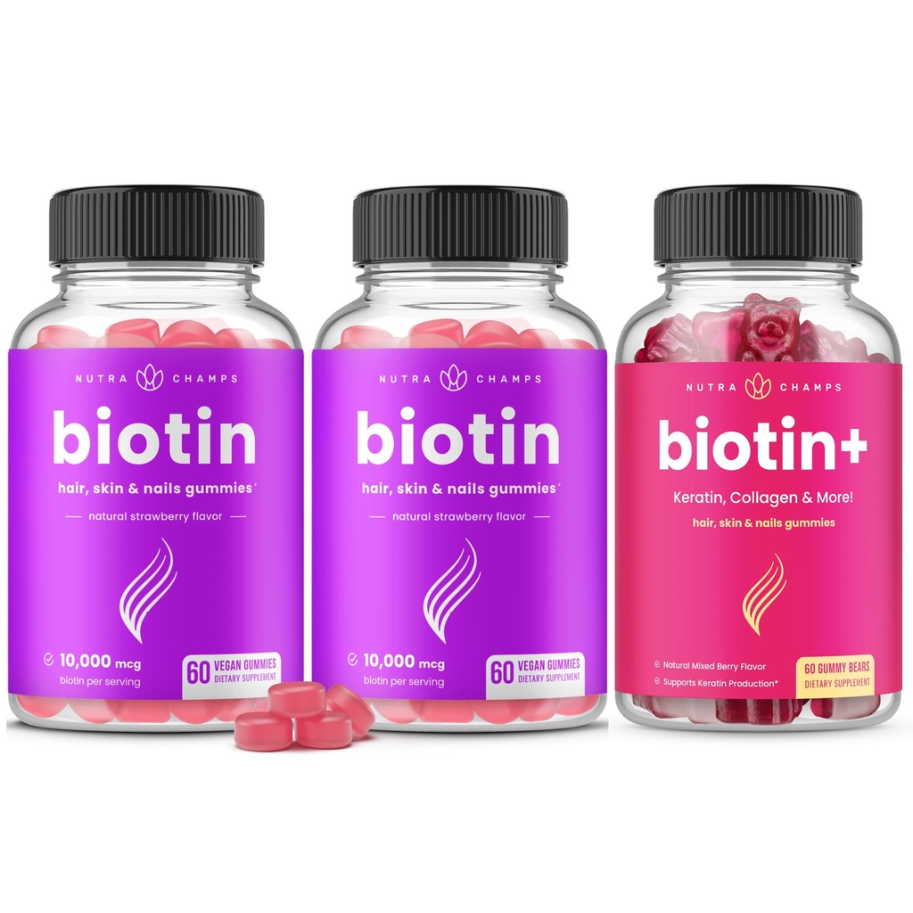 NutraChamps slutför Biotin Bundle för hår, hud och naglar. 2 Pack Biotin & Biotin+