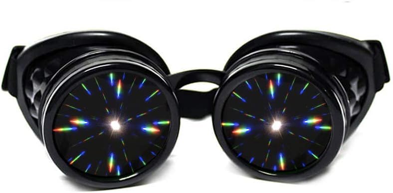 GloFX Black Padded Diffraction Goggles, Tinted Lenses, Limited Edition - Raves, EDM Festival Accessories, Light Shows, Club, Concert Wear - 3D Rainbow Prism Fractal Kaleidoscope