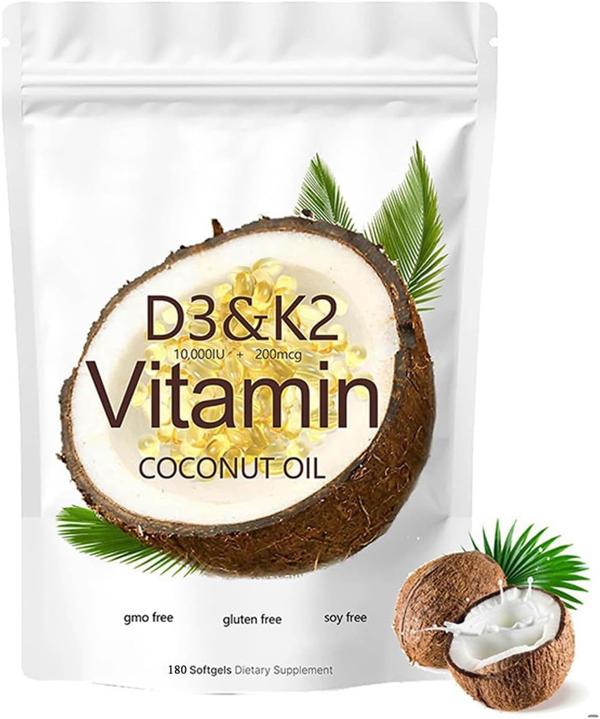 2-in-1 D3-vitamiini K2-lisä Softgel, 10000 IU D3 + 200 MCG-vitamiini K2 (180 kpl)