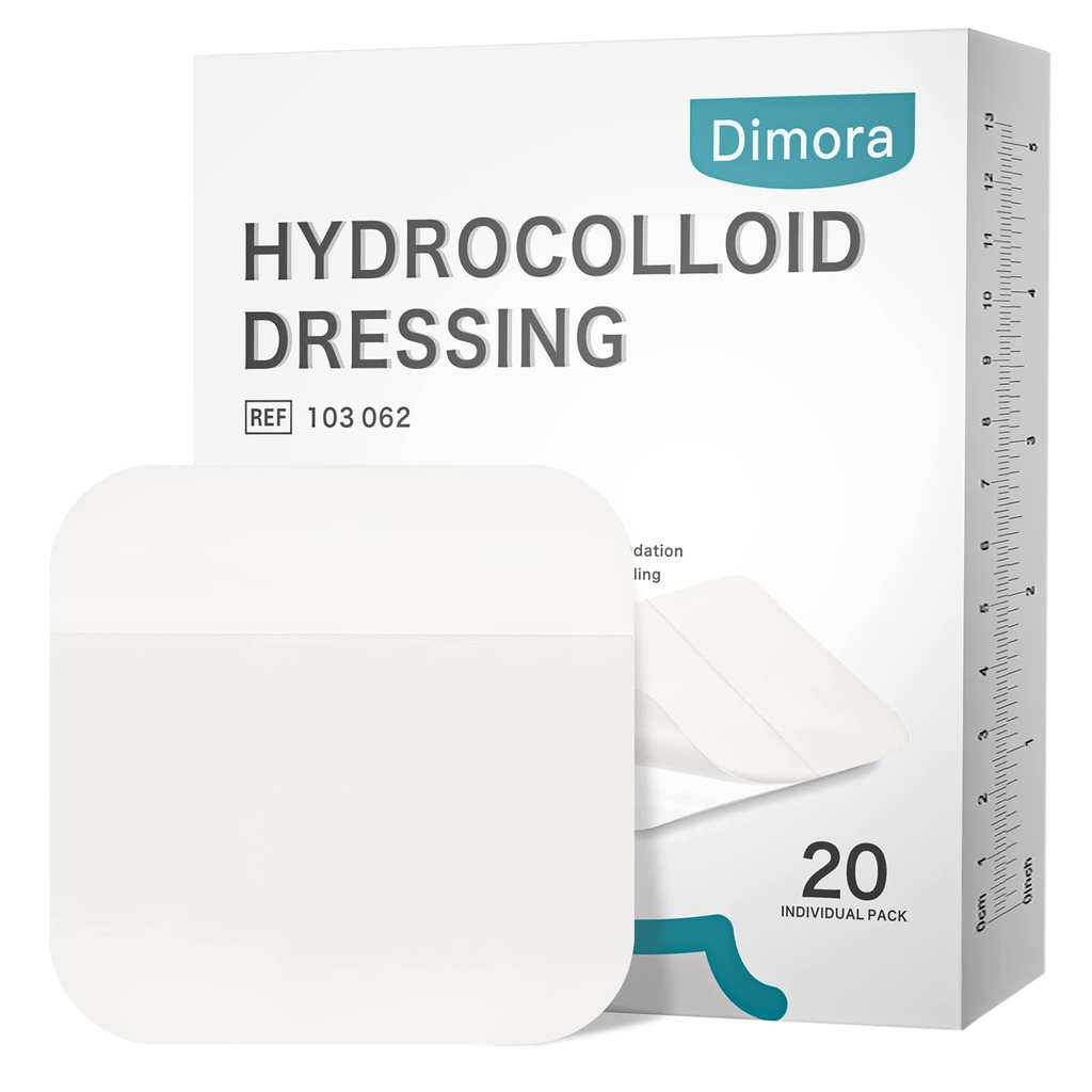 Dimora 20 pakkaus Hydrocolloid Wound pukeutuminen, Ultra ohut 4" x 4" suuri Patch Bandges Self-Dhesive