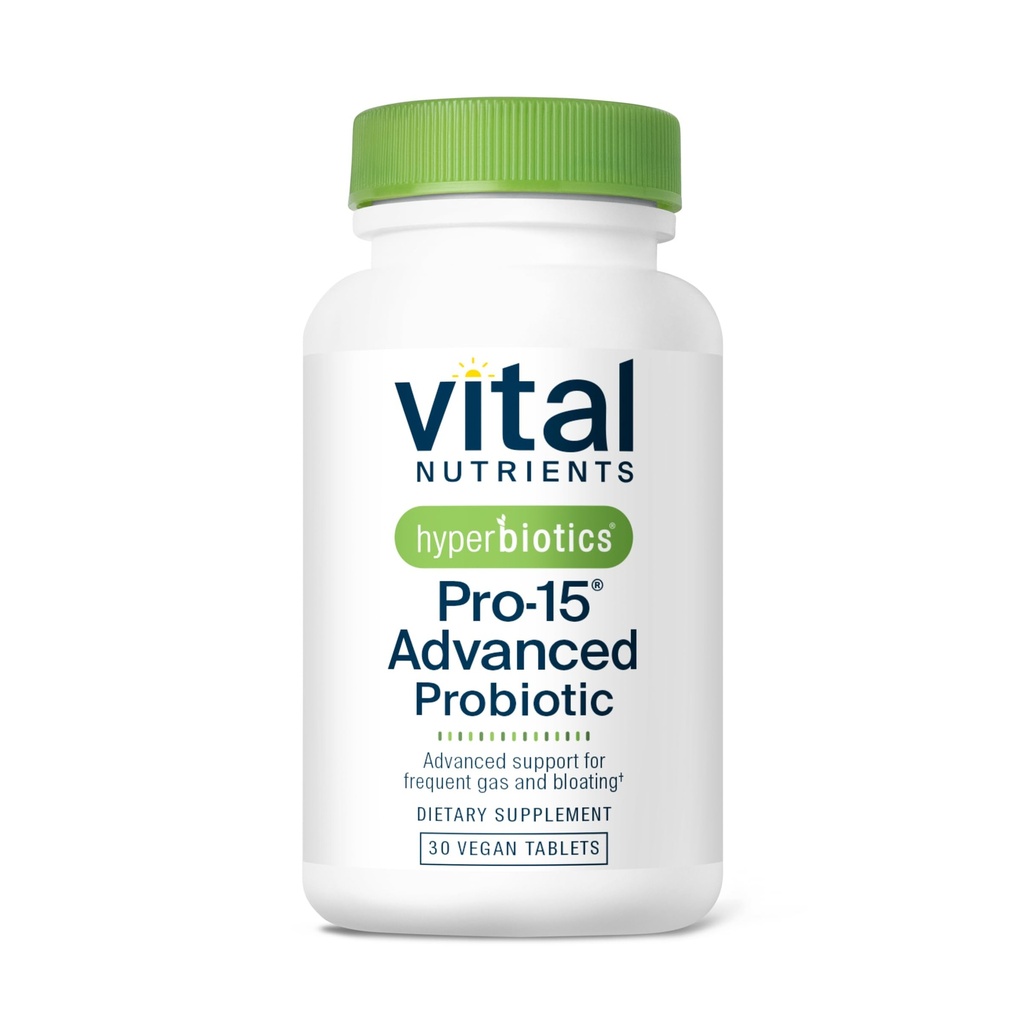 Hyperbiotika Vital Nutrients Pro-15 Avancerad Probiotika för kvinnor och män | 15 Stammar + Kiwifruit | Kliniskt Studerade Dagliga Probiotika för Digestive Health, Gas & Bloating | 30 Vegan tabletter