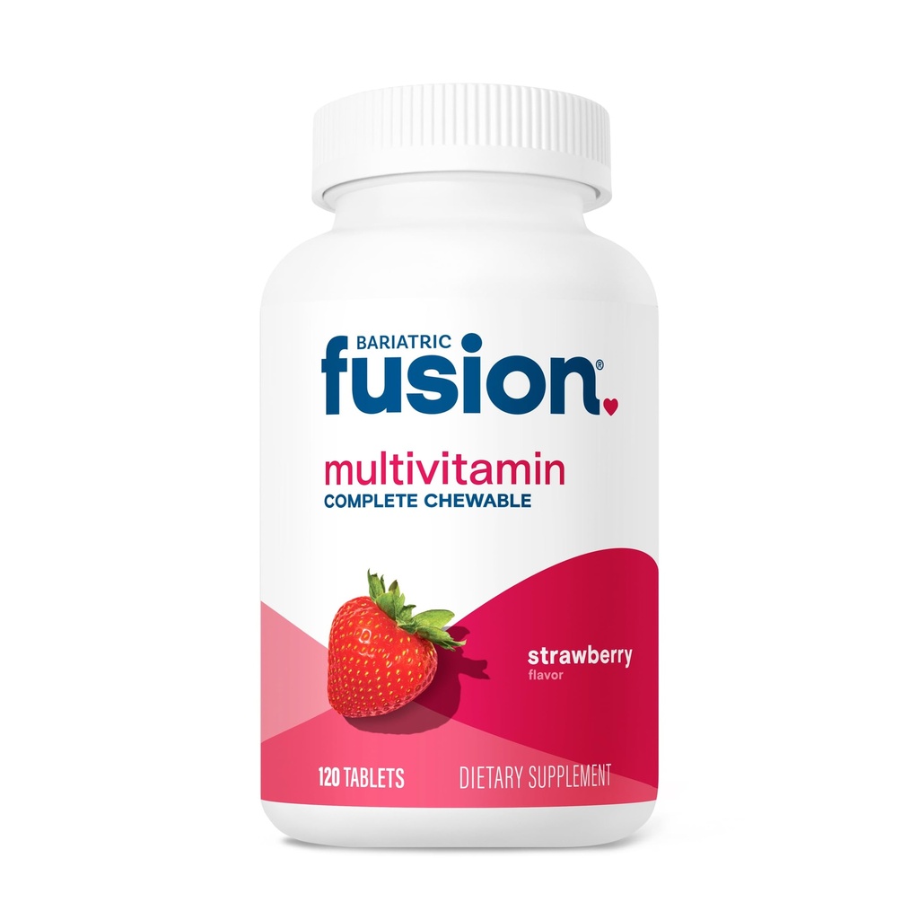 Bariatrisk Fusion Bariatric Multivitamin med järn komplett tuggbar | Strawberry | Post Bariatric Vitaminer för gastric bypass och Sleeve Gastrectomy | En månads leverans