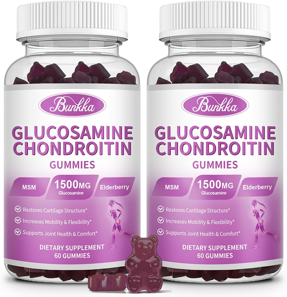 2 pakkaus Glukosamiini Chondroitin Gummies Extra Strength w/MSM,Elderberry,Hyaluronic Acid-Chewable Joint Support Supplement for Women,Men,Adults-Antioxidantti tuki yhteisen mukavuuden ja liikkuvuuden