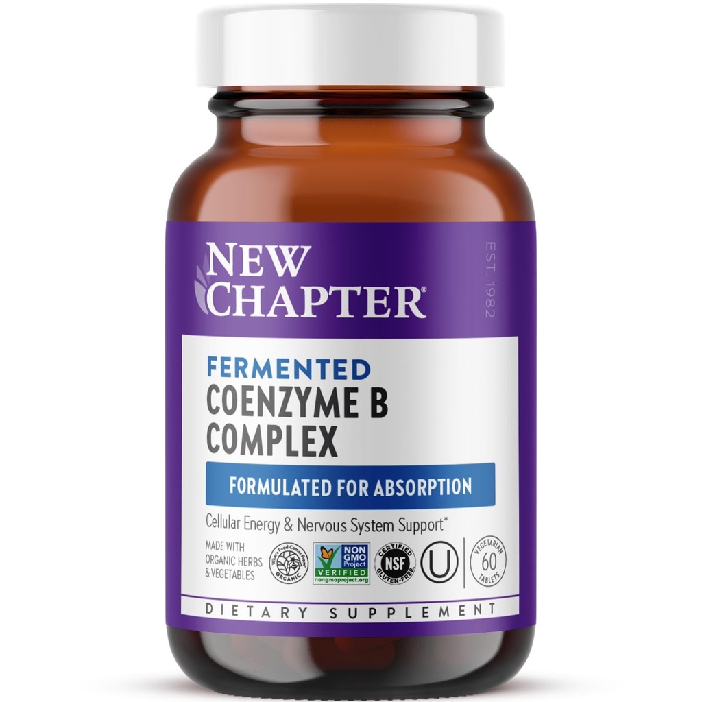 Nytt kapitel vitamin B-komplex - Fermenterad Coenzyme B-komplex Rik i vitamin B12 + Vitamin B6 + Biotin + Tillverkad med organiska ingredienser - 60 ct