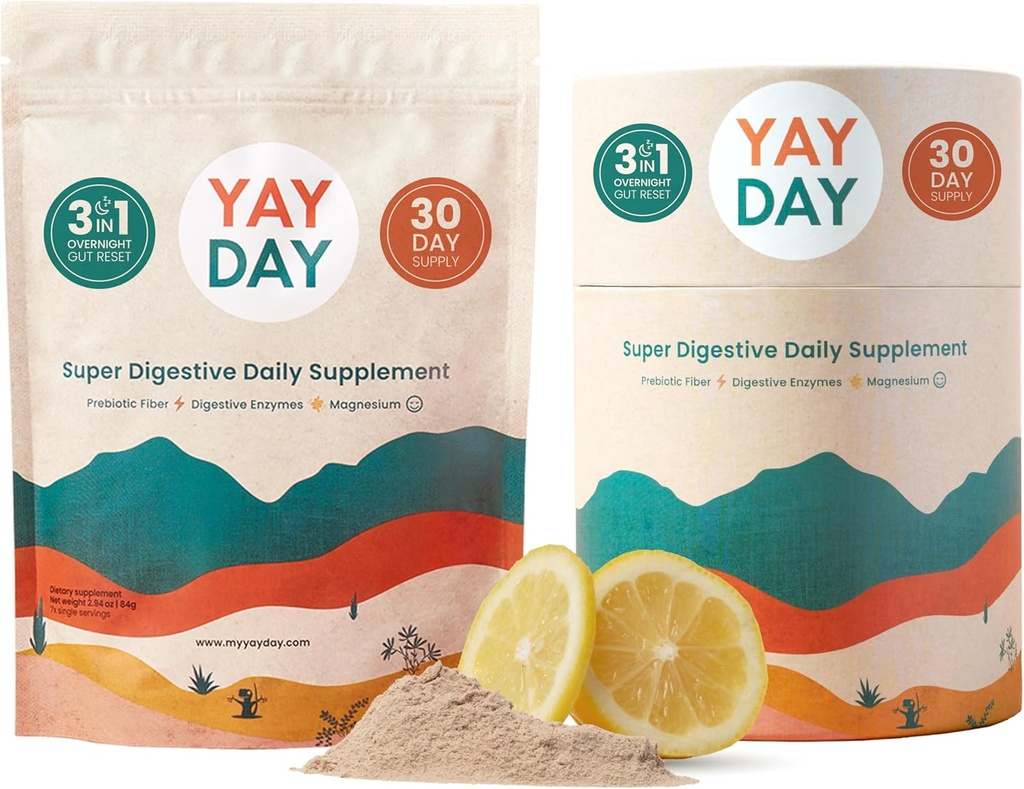 Digestive Enzymes Prebiotic Fiber Supplement Powder Bundle - Daily Gut Health + Magnesiumpulver för djup sömn, reglering, uppblåsthet och förstoppning - Citrus (37 portioner)