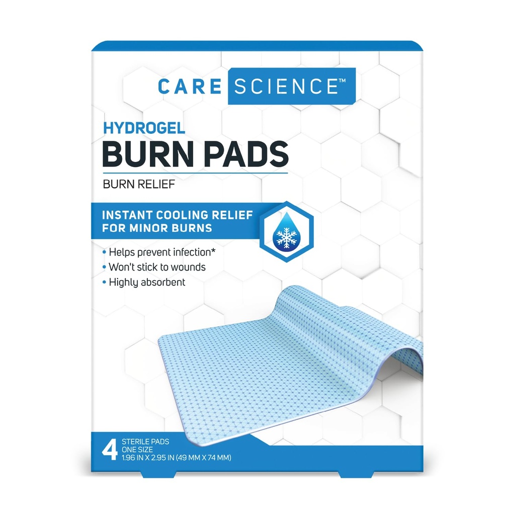 Care Science Hydrogel Sterile Burn pukeutuminen Bandage Pads for Burn Relief, 4 ct .