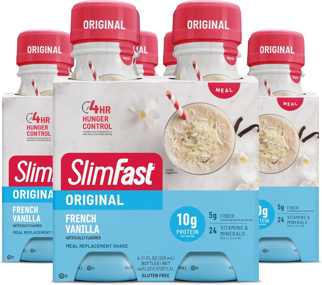 SlimFast Meal Replacement Shake, alkuperäinen ranskalainen vanilja, 10g valmis juomaan proteiinia, 11 Fl. Oz pullo, 4 Count (Pack of 3) (Pakkaus May Vary)