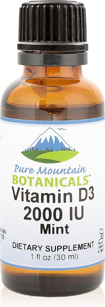 Puhdas Mountain kasvitieteet Maustettu D-vitamiini D-tippa Minttu maustettu nestemäinen D3-2000i per tarjoilu - 1oz pullo