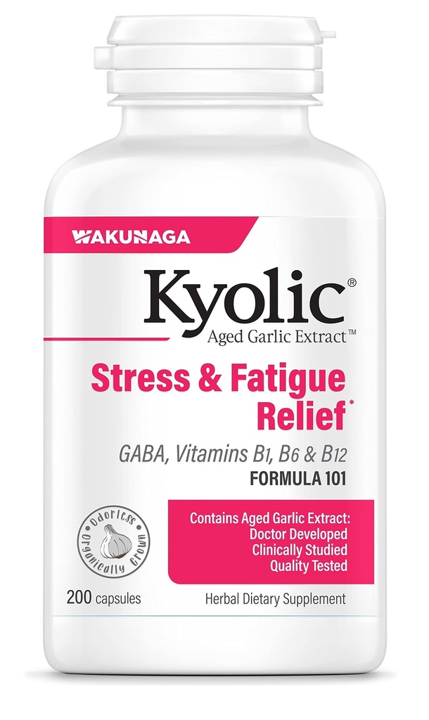 Kyolic Aged valkosipuliuute Formula 101 Stressi ja väsymys helpotus, 200 kapselia.
